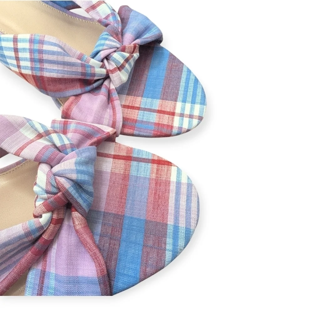 J.Crew Blue Pink Plaid Knotted Slide Sandals Beach Wedding Size 10.5